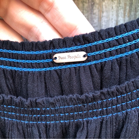 Free People Maxi Dress Flutter Sleeve Blue Black Floral Elephants - Picture 8 of 16